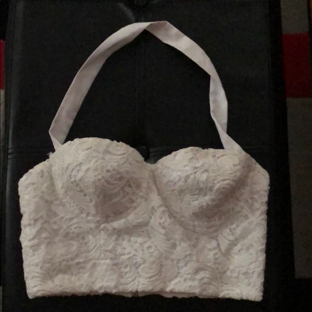 Adorable white lace crop top bustier